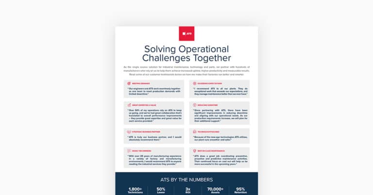PDF page of ATS customer quotes and stats info sheet