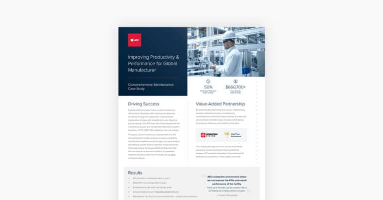 PDF page of case study 'Improving Productivity and Performance for Global Manufacturer'.