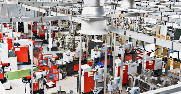 High angle view of factory floor.